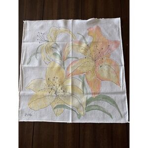 8 Vera Neumann Vintage Linen Napkin Lily Floral Yellow Orange Mid Century Modern